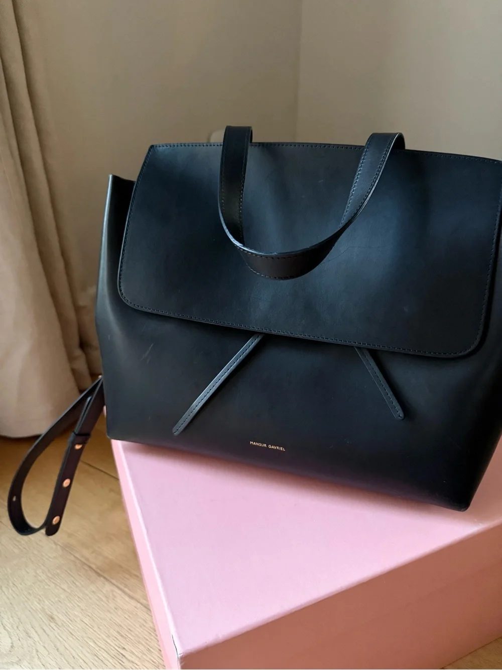 Mansur Gavriel Black Leather Top-Handle large lady bag